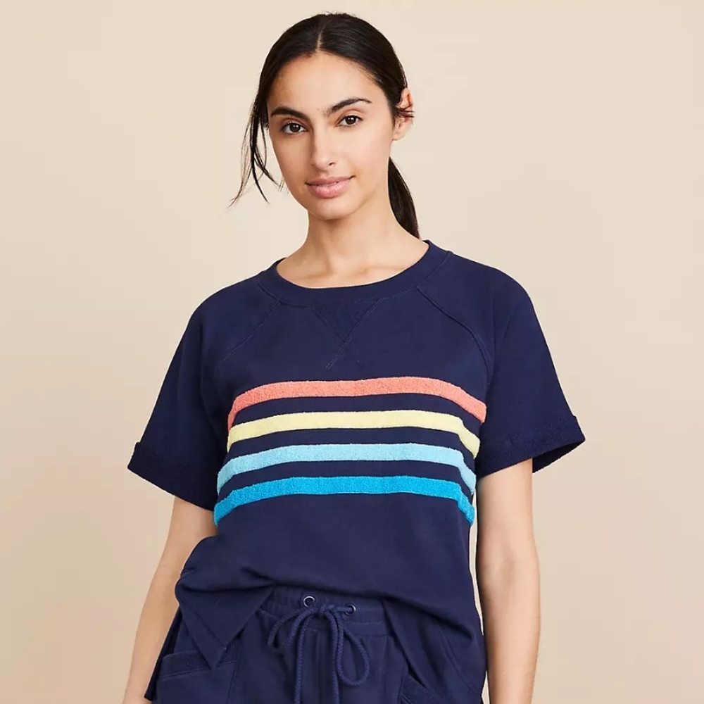 Lou & Grey Striped Cotton Terry Sweatshirt Tee Size Large NWT